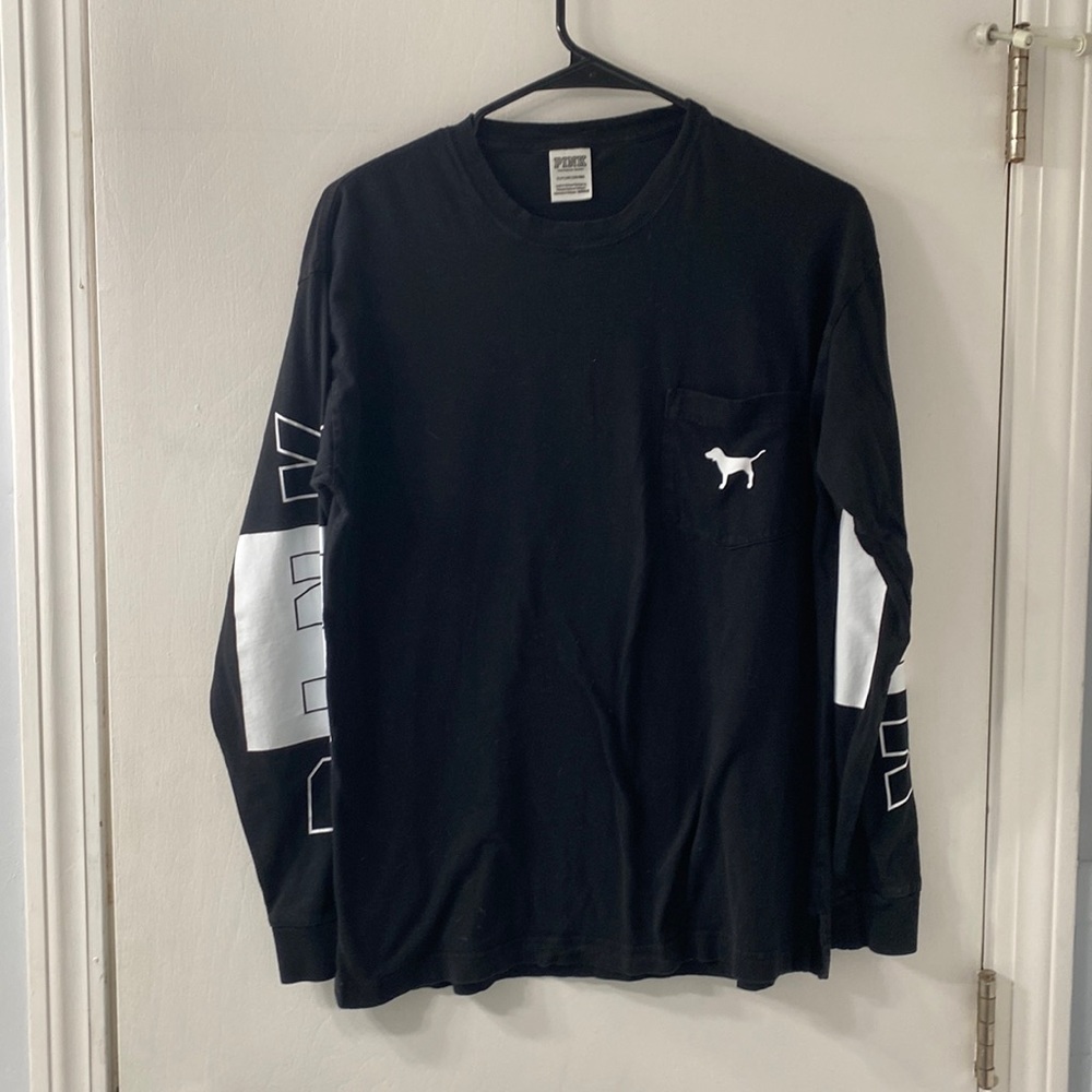 A long sleeve, black PINK shirt. Comfy and cute.